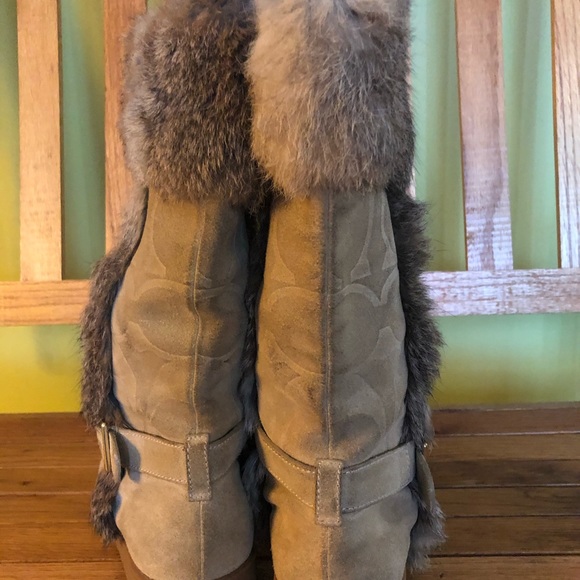 Coach signature DEENN Fur trimmed boots Beige tan - Picture 3 of 8